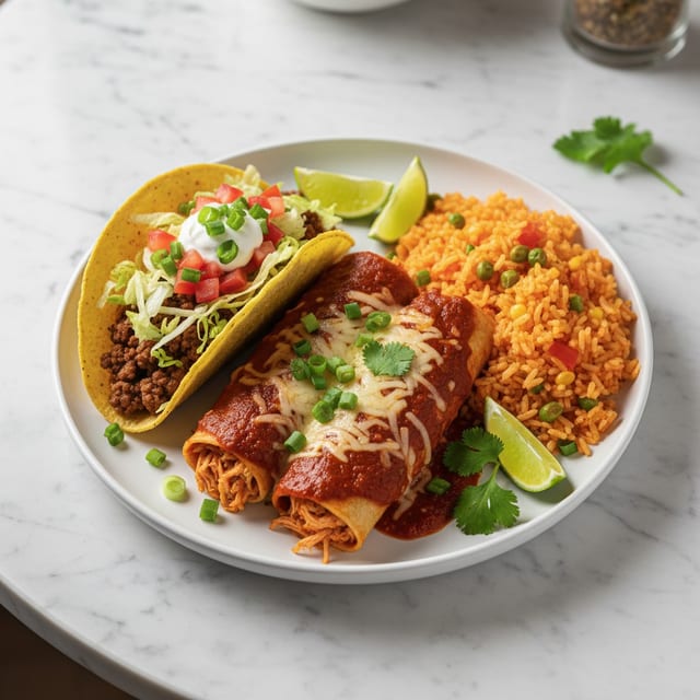 1. Taco, Rice and 2 Enchiladas Combo.
