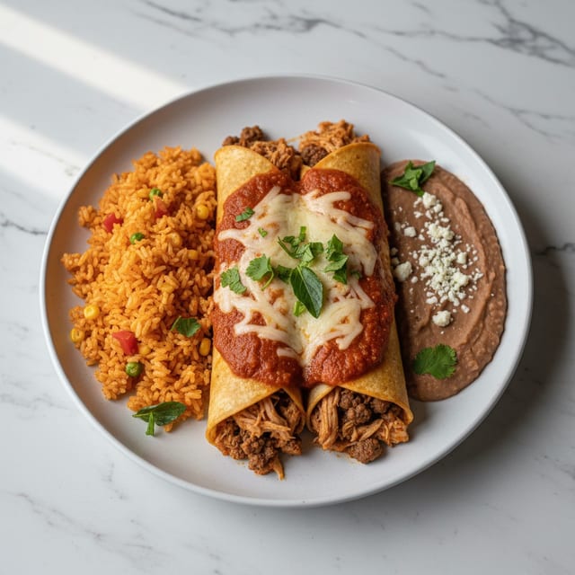 2. Kids Enchiladas Rice and Refried Beans.