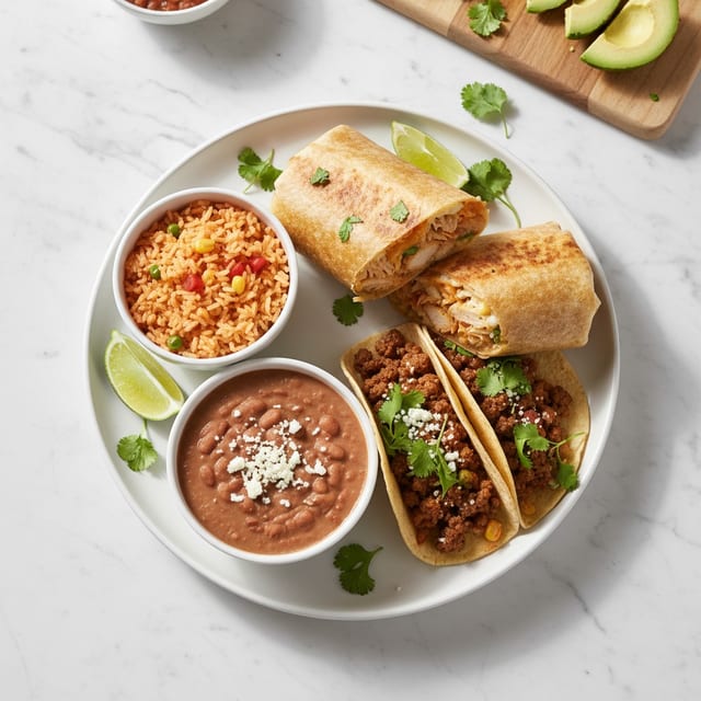 8. Burrito, Taco, Rice and Refried Beans Combo.