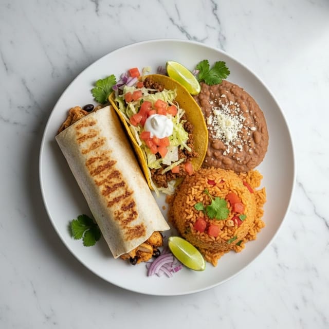 9. Burrito, Taco, Rice and Beans Combo.